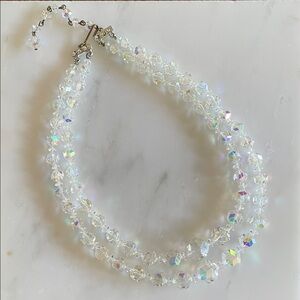 Aurora Borealis Clear Crystal Double Strand Necklace